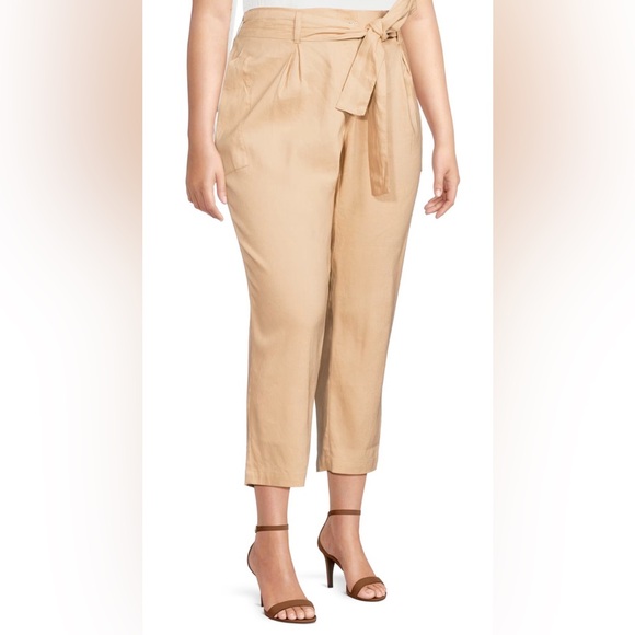 Calvin Klein Pants - NWT [Calvin Klein] Khaki Deep Pocket Linen Cropped Pants Women’s Plus Sz 14W